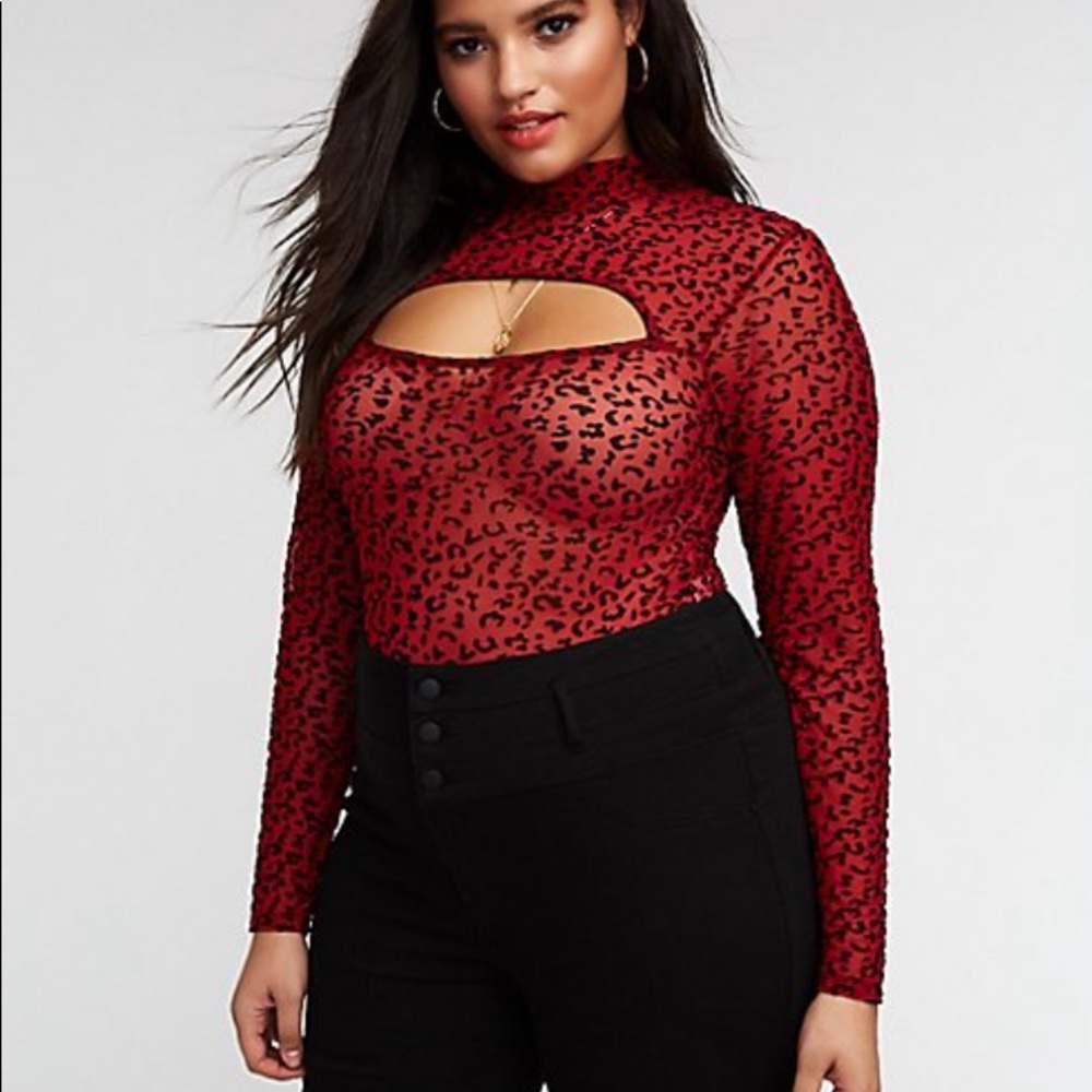 Plus size Leopard cut out bodysuit